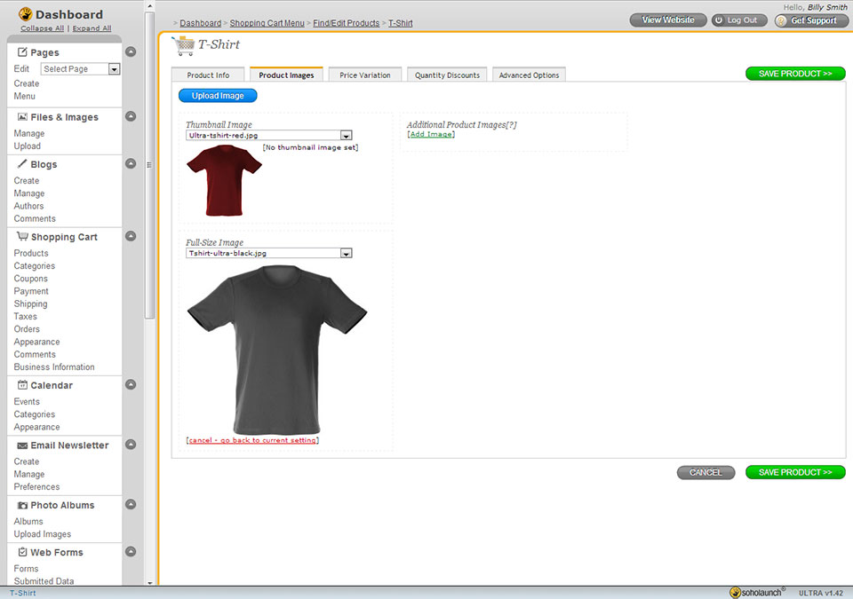Picture of the Soholaunch Shopping Cart feature, selecting a product image